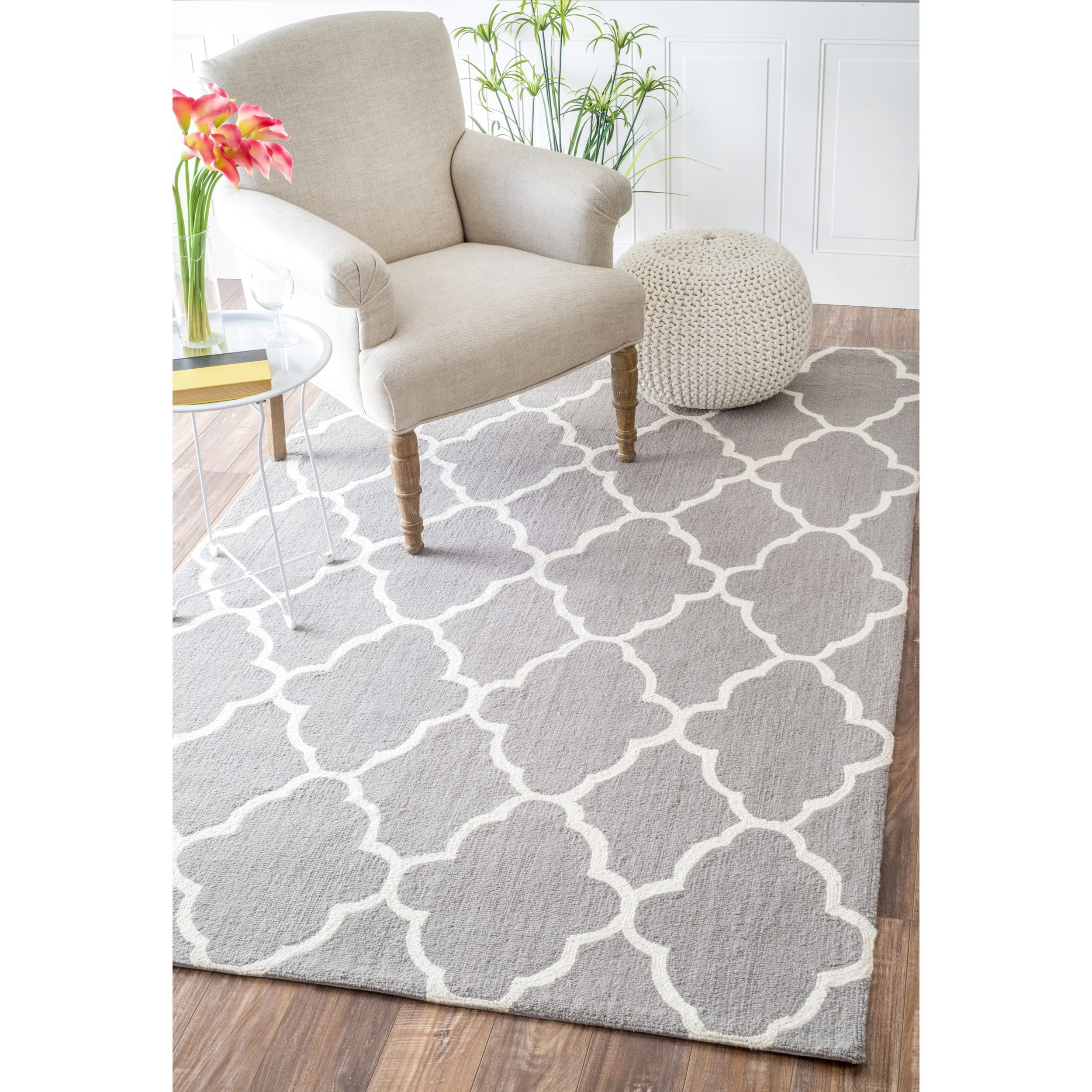 Nuloom Handmade Wool Moroccan Trellis Grey Rug (76 X 96)