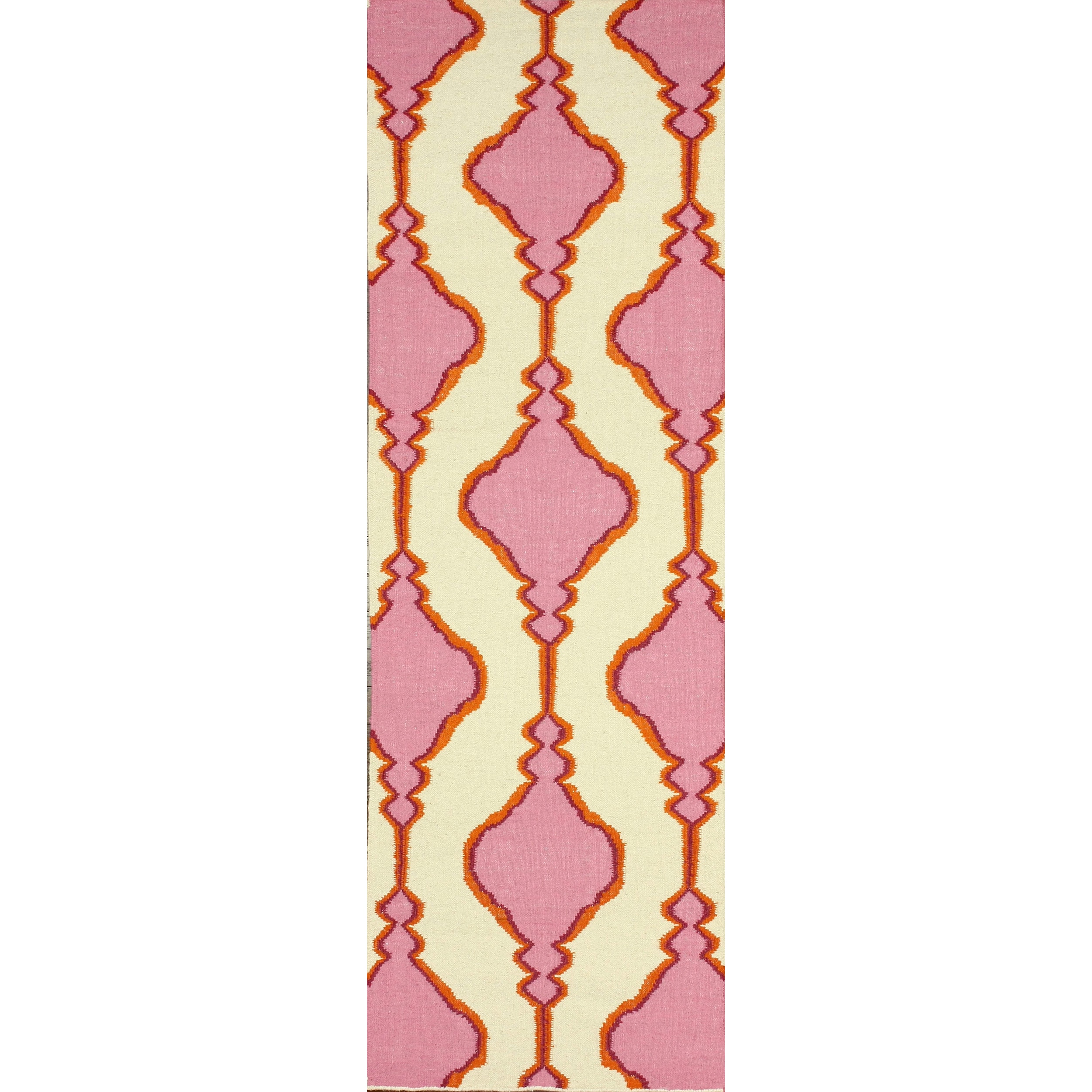 Nuloom Handmade Flatweave Wool Trellis Pink Runner Rug (26 X 8)