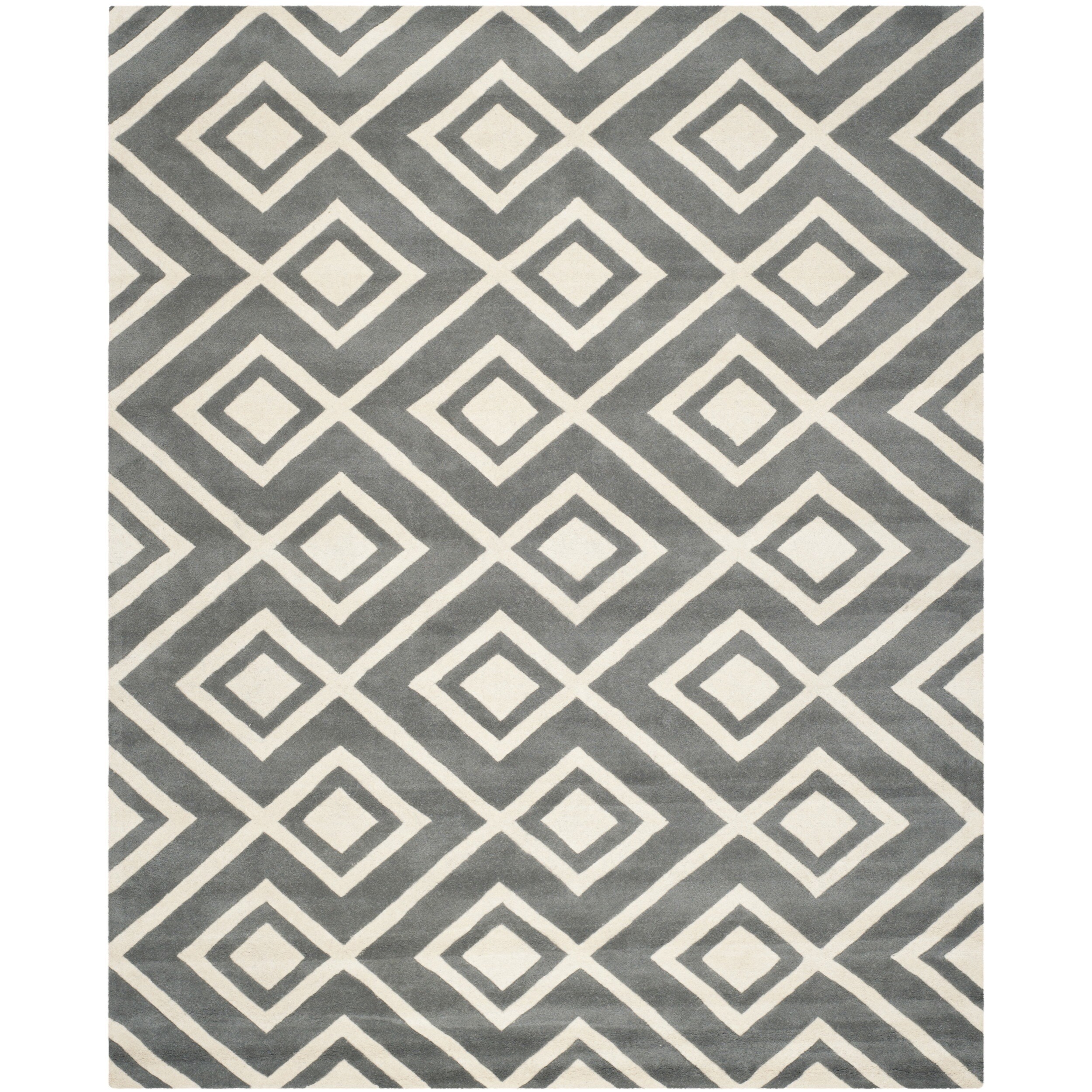 Safavieh Handmade Moroccan Chatham Square pattern Dark Gray/ Ivory Wool Rug (8 X 10)