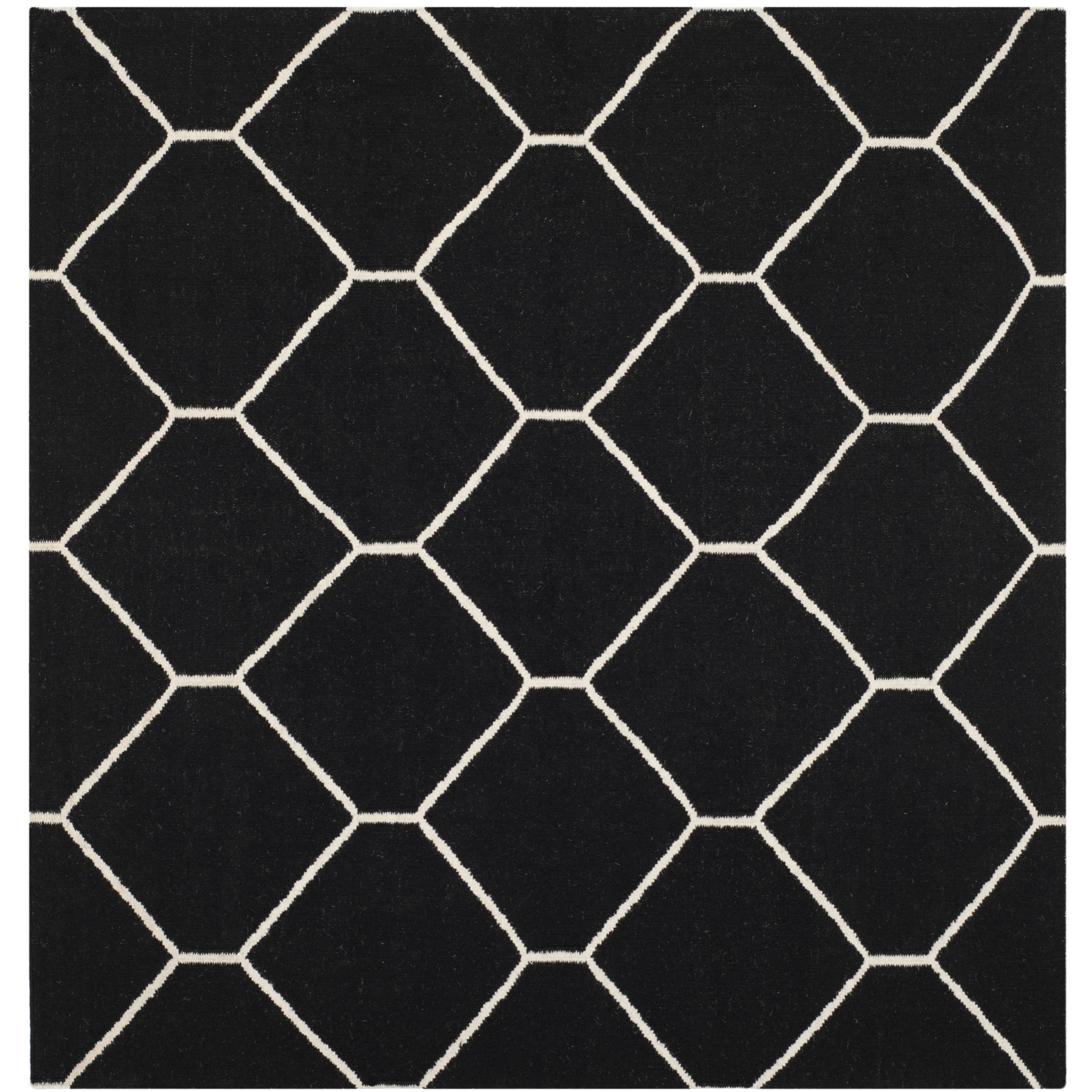 Safavieh Handwoven Moroccan Dhurrie Contemporary Black/ Ivory Wool Rug (6 Square)