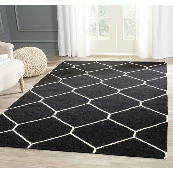 Safavieh Hand-woven Moroccan Reversible Dhurrie Black/ Ivory Wool Rug - 8' x 10'