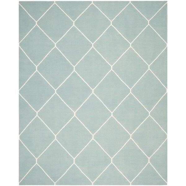 Safavieh Hand-woven Moroccan Reversible Dhurrie Light Blue/ Ivory Wool Rug - 9' x 12'