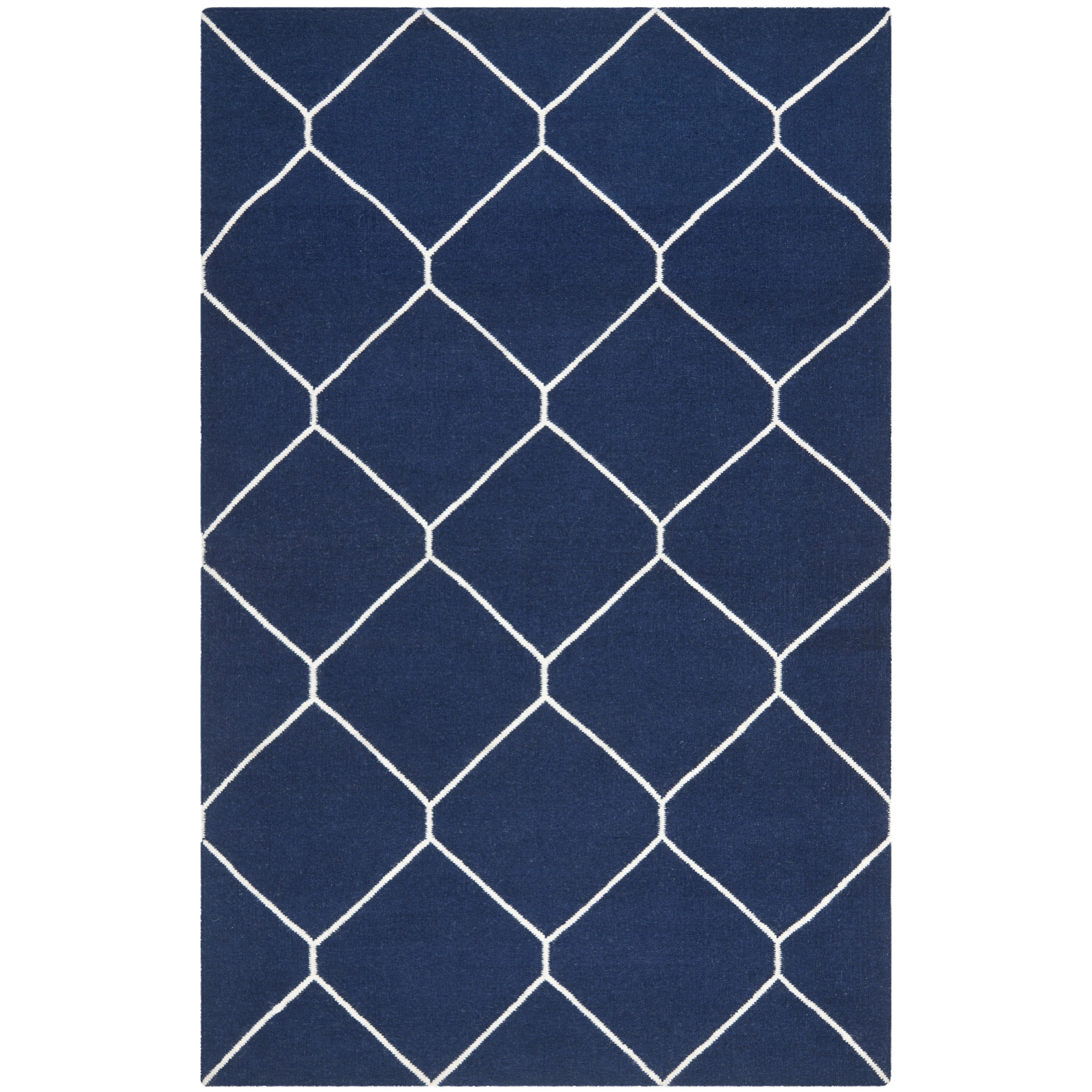 Safavieh Handwoven Moroccan Dhurrie Navy/ Ivory Geometric pattern Wool Rug (8 X 10)