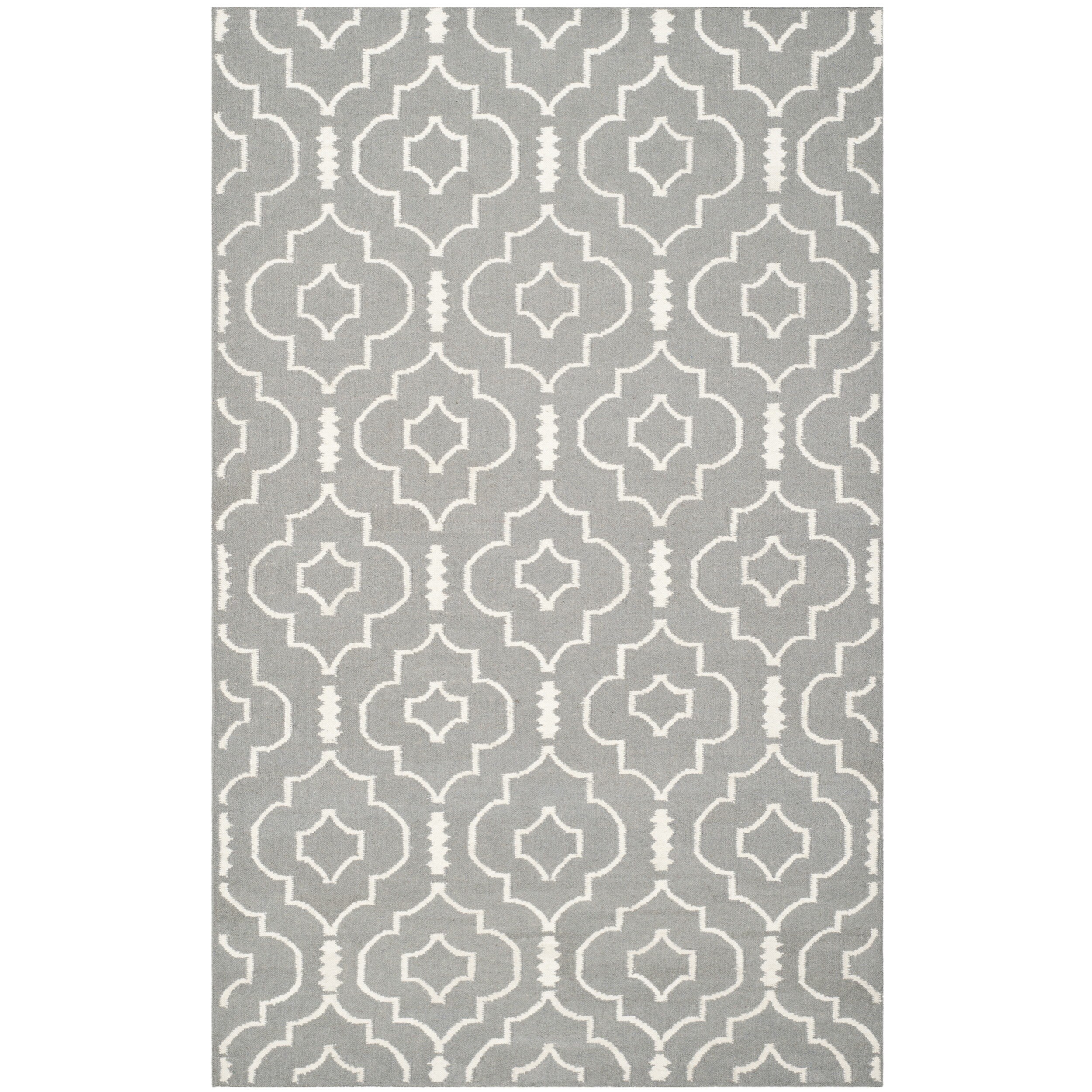 Safavieh Handwoven Moroccan Dhurrie Gray/ Ivory Wool Rug With .25 inch Pile (5 X 8)