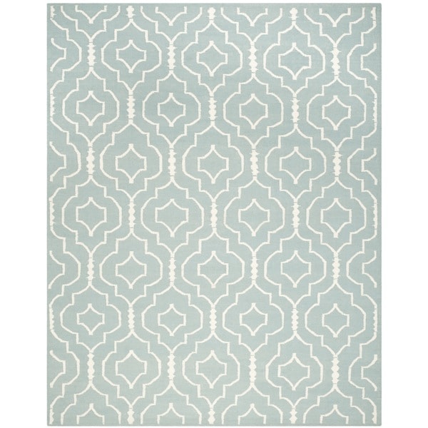 Safavieh Handwoven Moroccan Reversible Dhurrie Trellis-pattern Light Blue/ Ivory Wool Rug - 9' x 12'