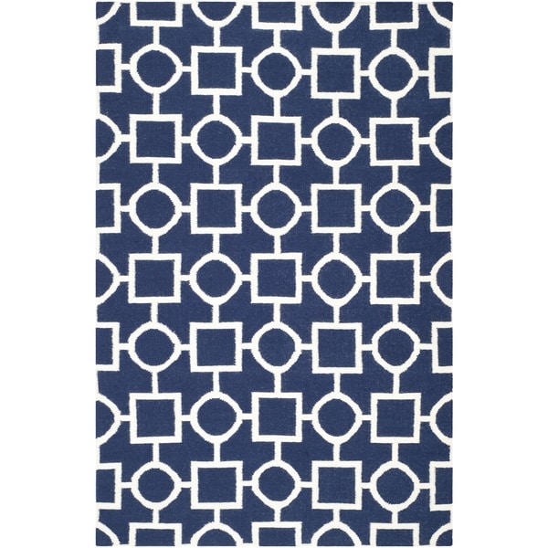 Safavieh Hand woven Moroccan Reversible Dhurrie Navy/ Ivory Wool Rug