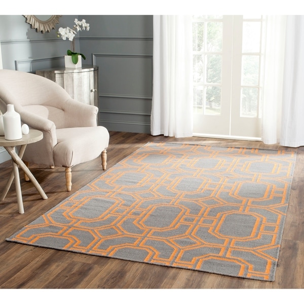 Safavieh Hand-woven Moroccan Reversible Dhurrie Blue/ Orange Wool Rug - 8' x 10'