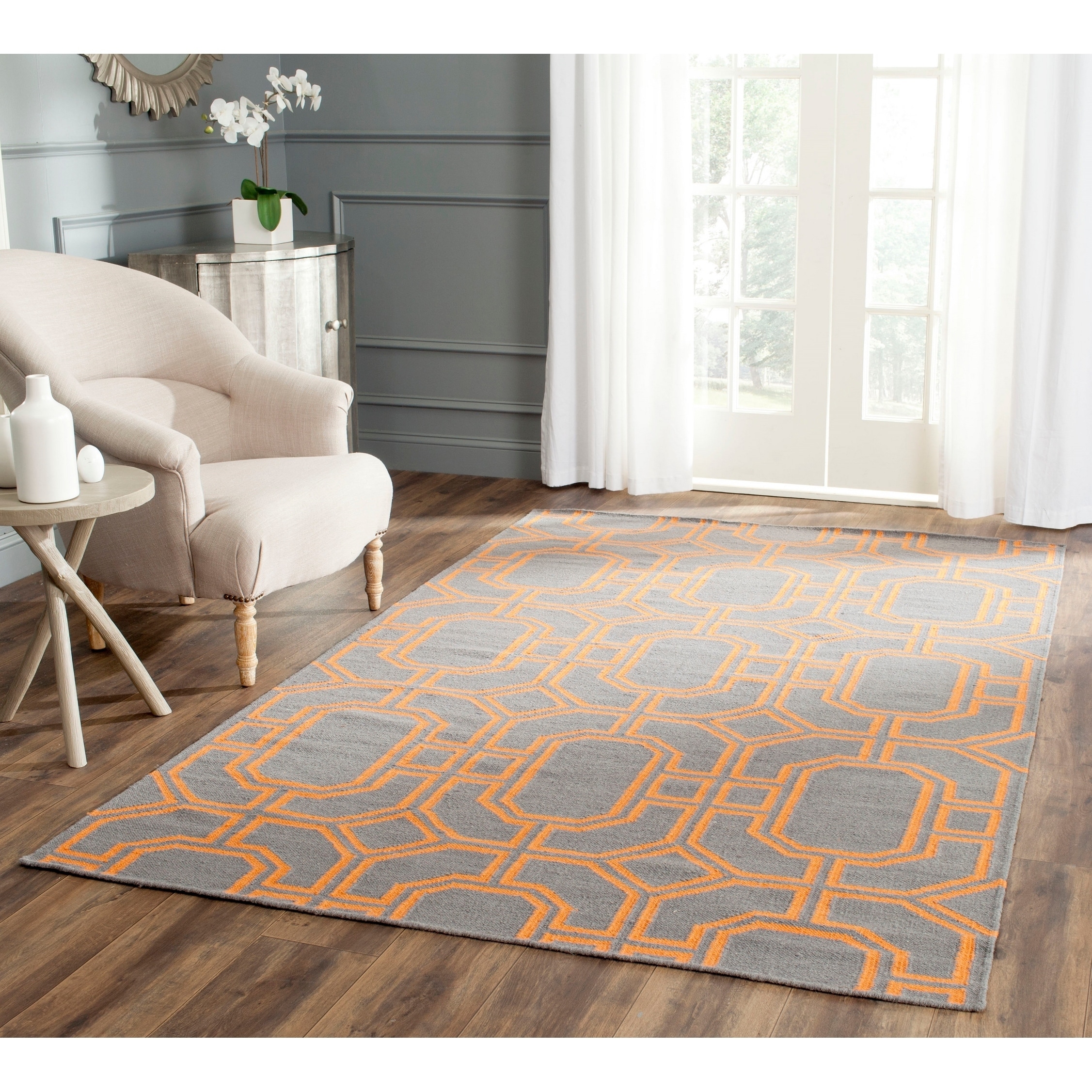 Safavieh Hand woven Moroccan Dhurrie Blue/ Orange Wool Rug (9 X 12)