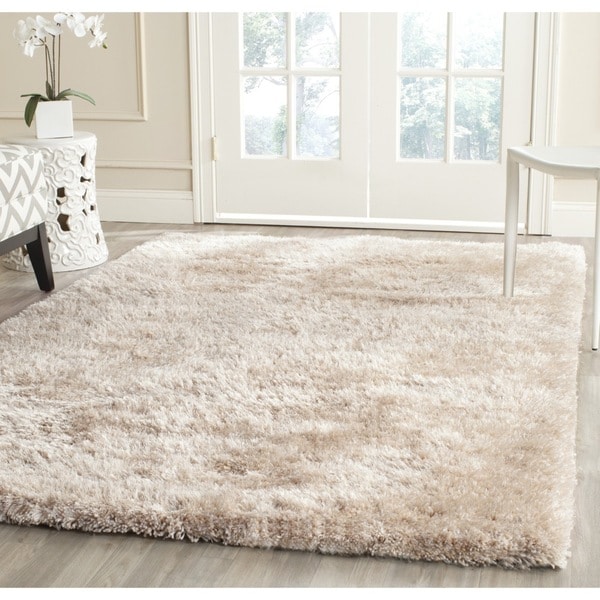 Safavieh Handmade South Beach Shag Champagne Polyester Rug - 5' x 8 ...