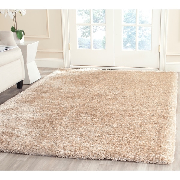 Safavieh Handmade South Beach Shag Champagne Polyester Rug (8' x 10')