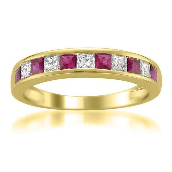Montebello 14k Yellow Gold Ruby and 1/4ct TDW Diamond Band (H-I, I1-I2) - Red