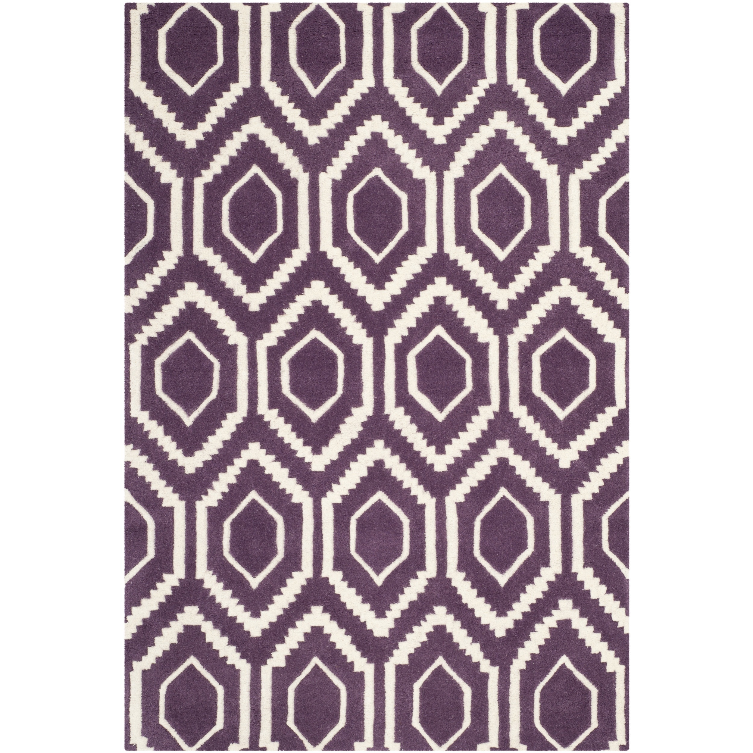 Safavieh Handmade Moroccan Geometric pattern Chatham Purple/ Ivory Wool Rug (3 X 5)