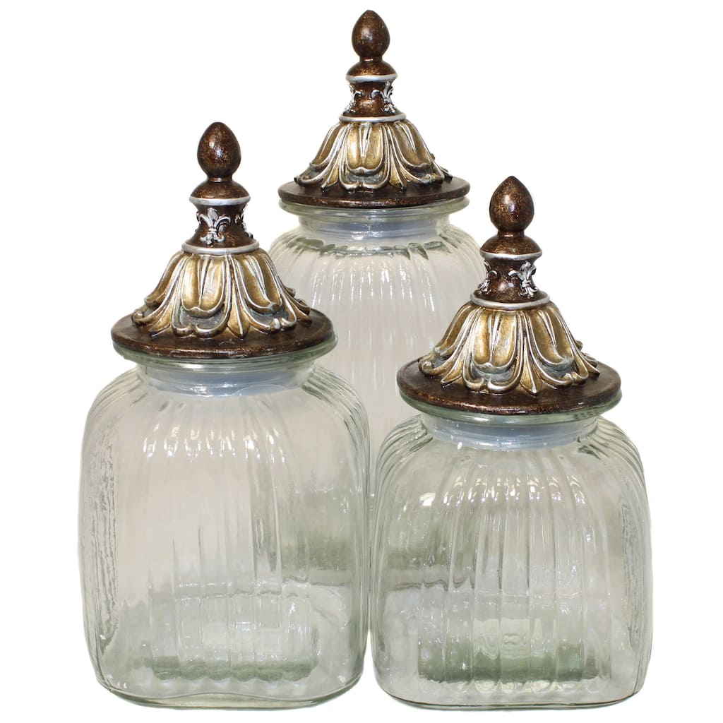 Casa Cortes 'Baroque' 3-piece Glass Canister Set
