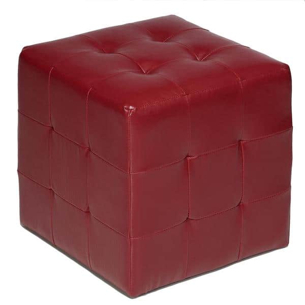 slide 1 of 1, Porch & Den Lawndale Red Faux Leather Cube Ottoman