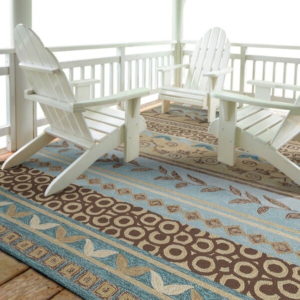 Shop Fiesta Blue Indoor/ Outdoor Stripes Rug 9' x 12' Free Shipping