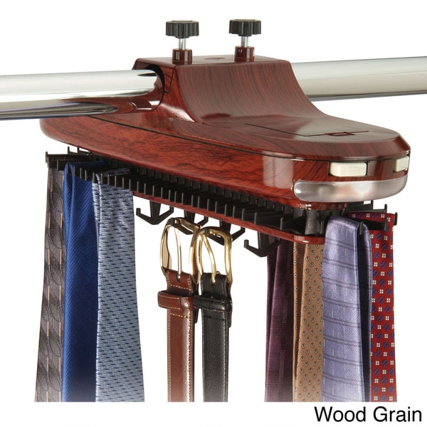 Richards Homewares Revolving Motorized Lighted Tie and Belt Rack Hooks Organizer