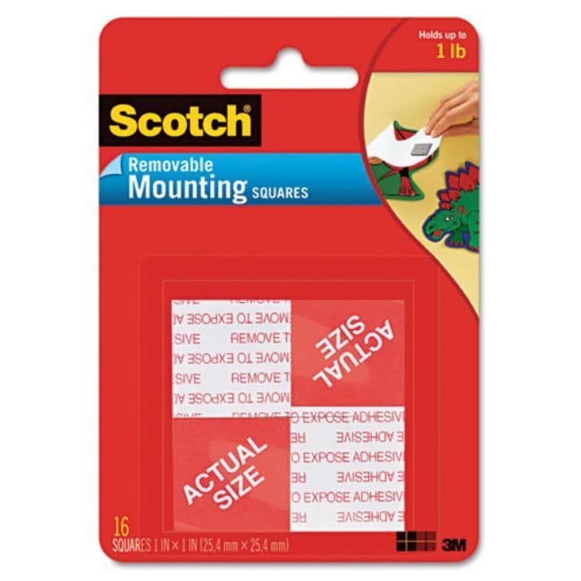 Scotch Precut Foam Mounting 1 Squares Double sided Removable 16 Squares/pack (White Weight capacity Holds up to 1 lb. Model Mounting Squares Dimensions 1 x 1 Pack of 16 )