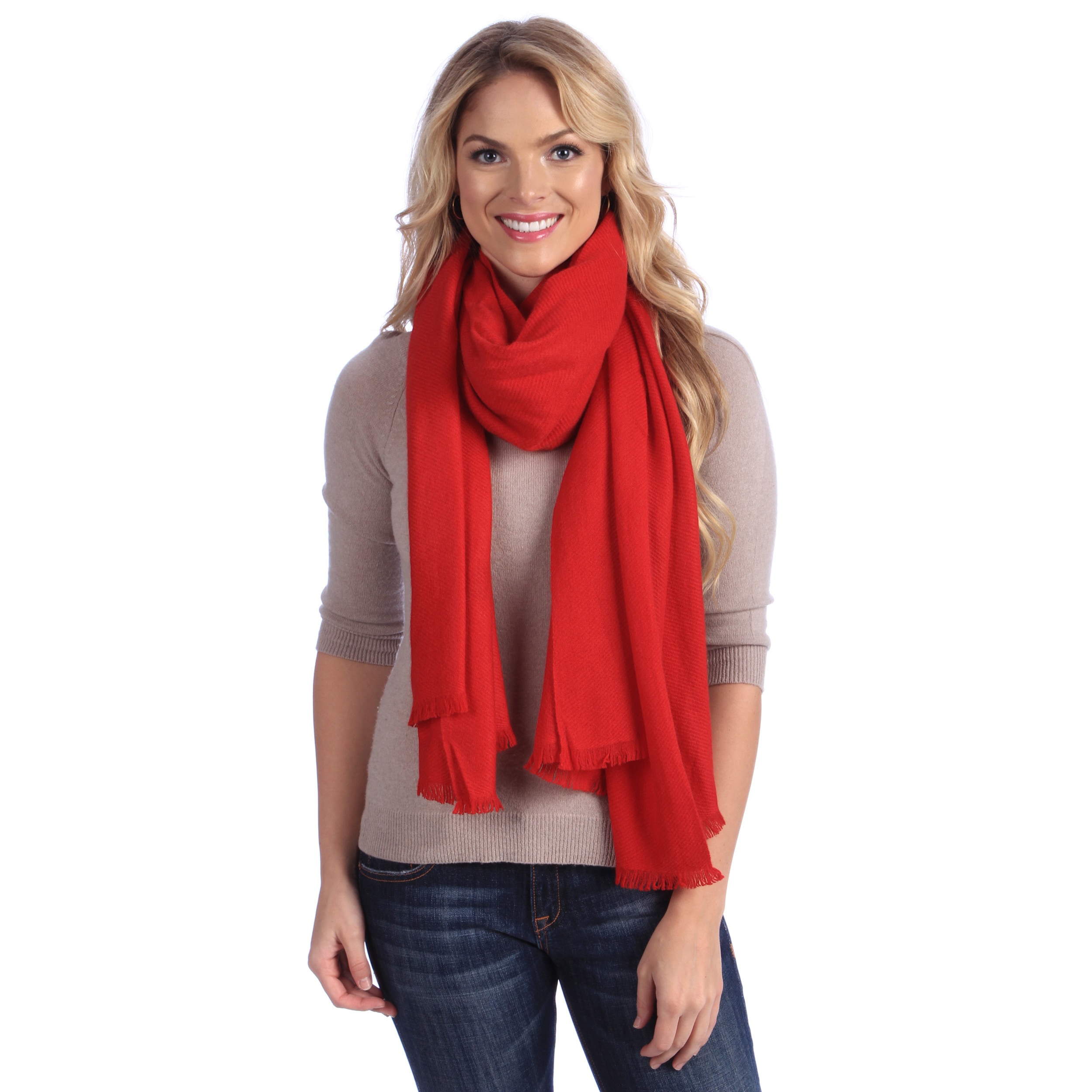 Womens Red Cashmere Twill Weave Stole