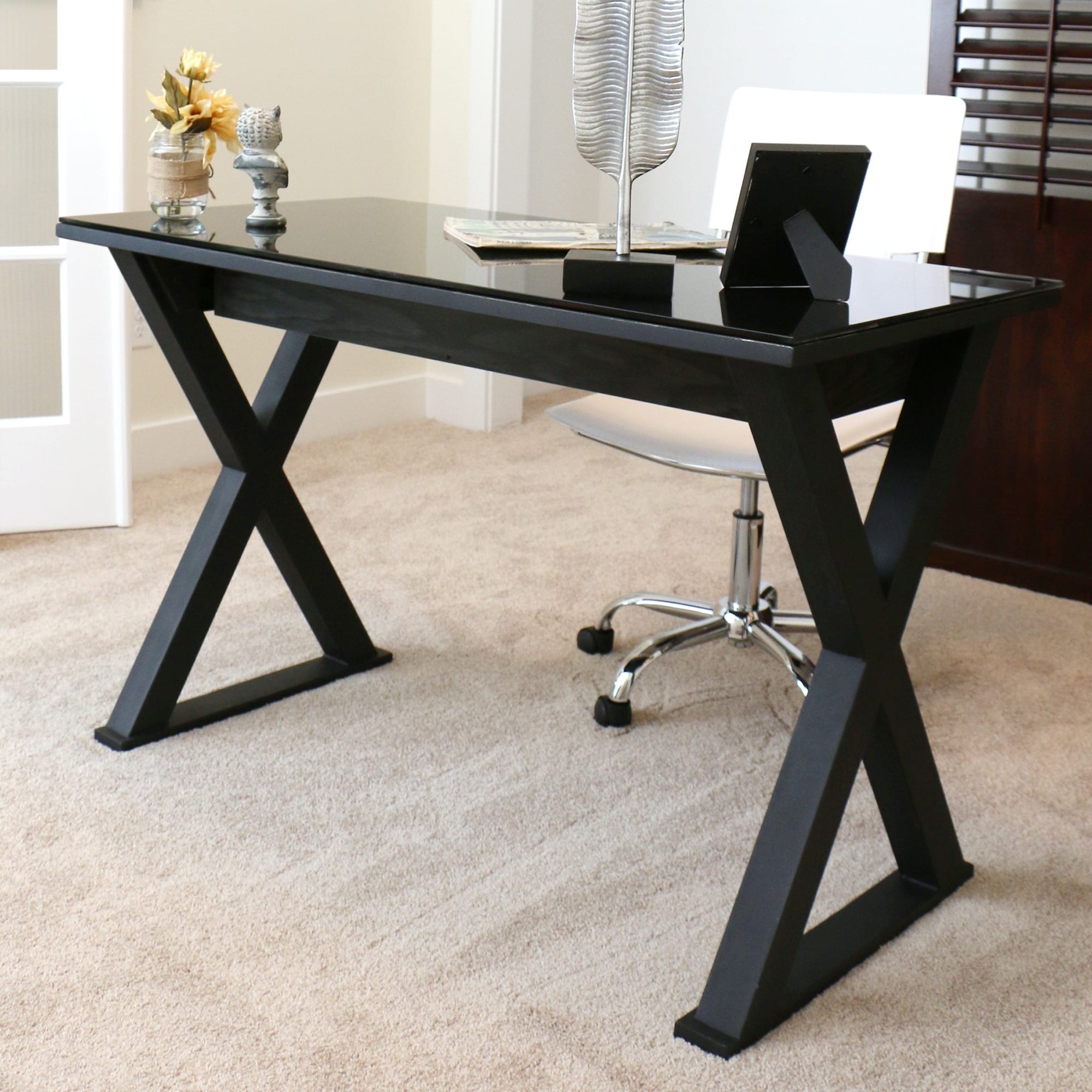Shop 48-inch Black Glass Computer Desk - On Sale - Free Shipping Today
