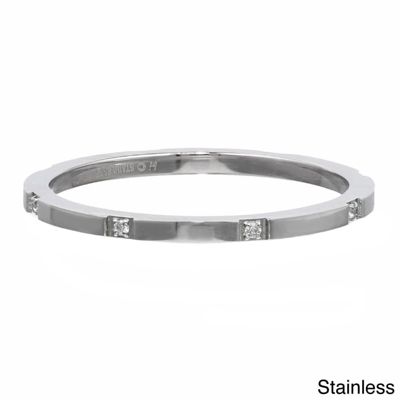 Stackable Ring with Cubic Zirconia Accent in Stainless Steel ...