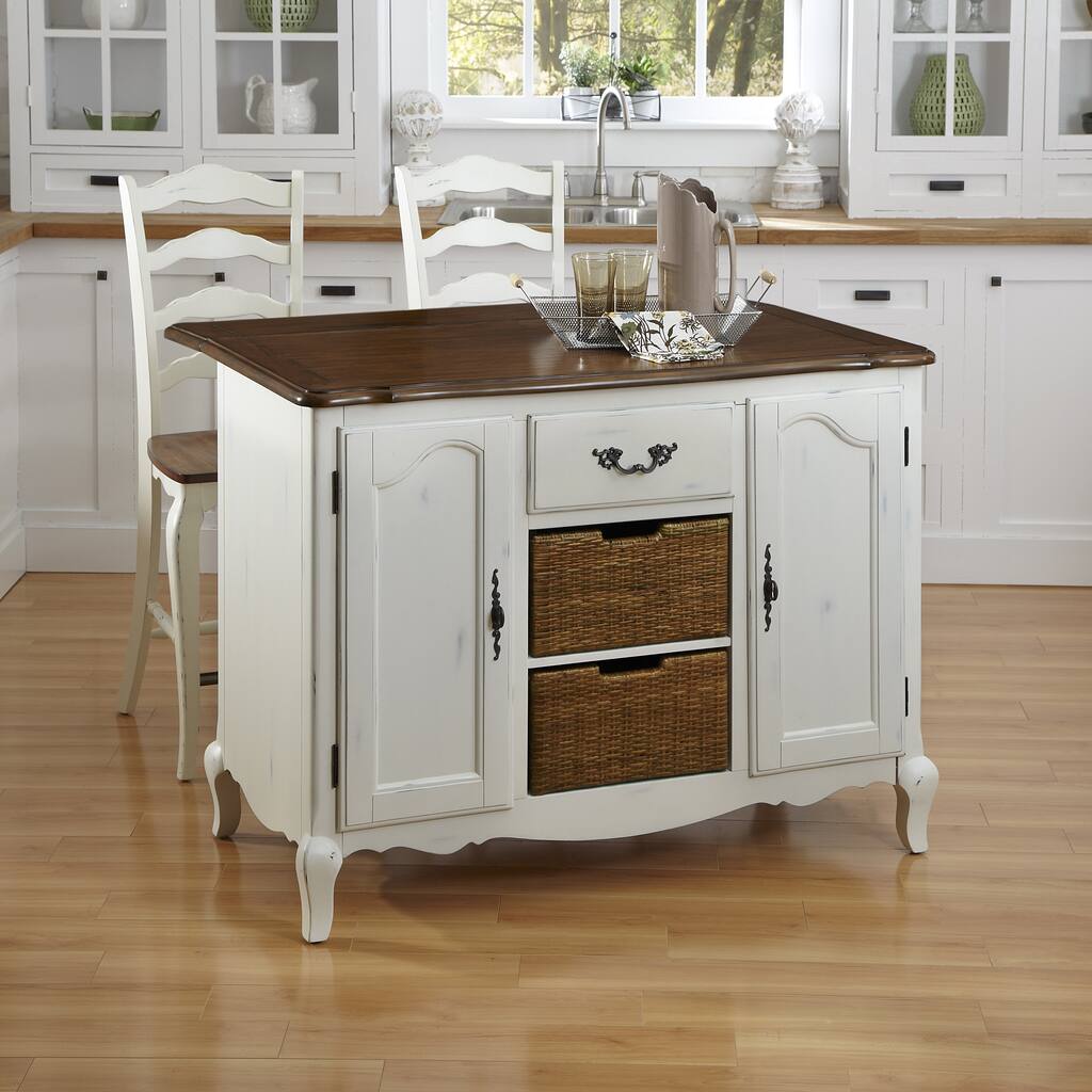 The French Countryside Kitchen Island and Two Stools by Home Styles