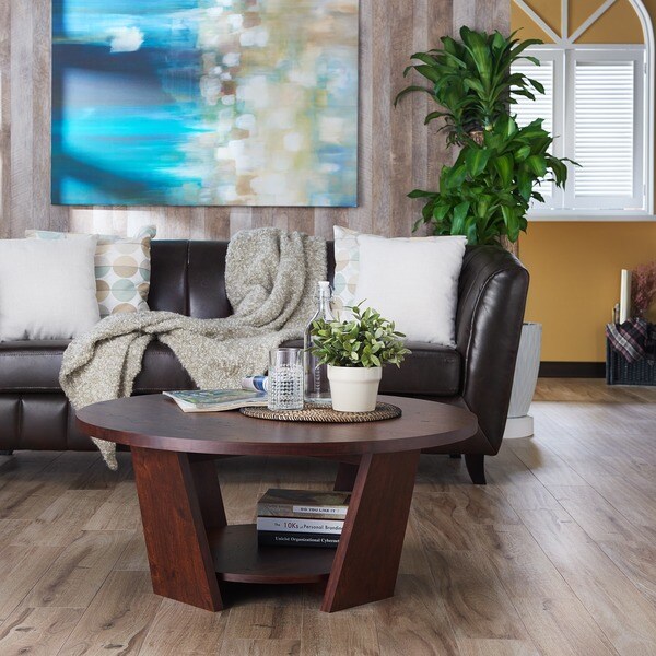 Furniture of America 'Amber' Round Vintage Walnut