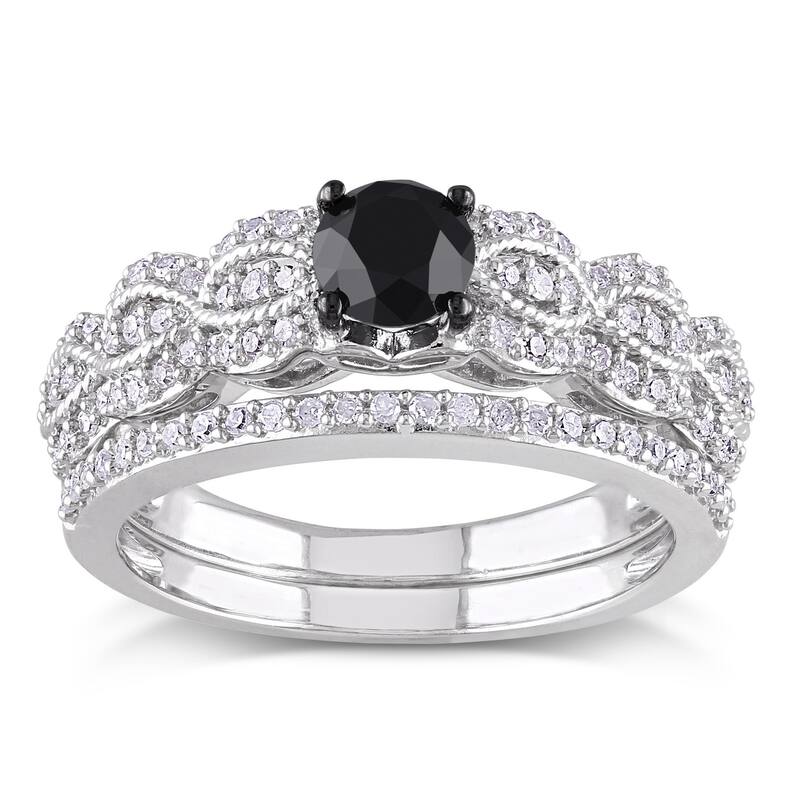 Miadora Sterling Silver 1ct TDW Black and White Diamond Infinity Engagement Ring Wedding Band Bridal