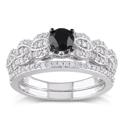 Miadora Sterling Silver 1ct TDW Black and White Diamond Infinity Engagement Ring Wedding Band Bridal