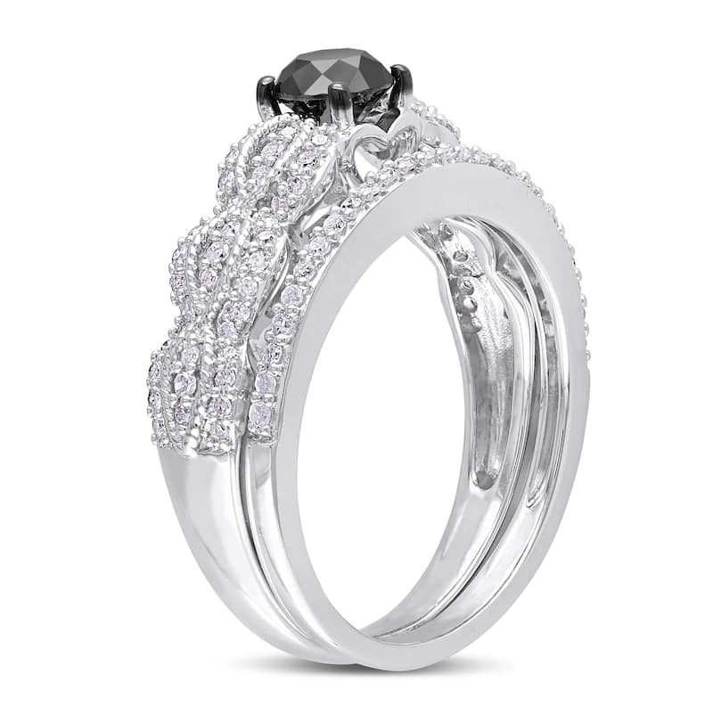 Miadora Sterling Silver 1ct TDW Black and White Diamond Infinity Engagement Ring Wedding Band Bridal