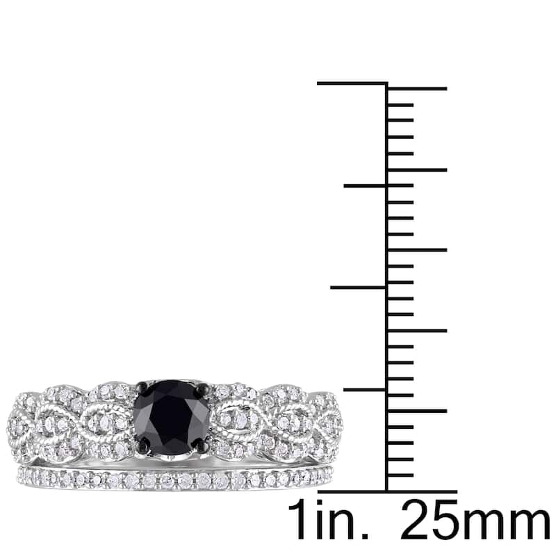 Miadora Sterling Silver 1ct TDW Black and White Diamond Infinity Engagement Ring Wedding Band Bridal