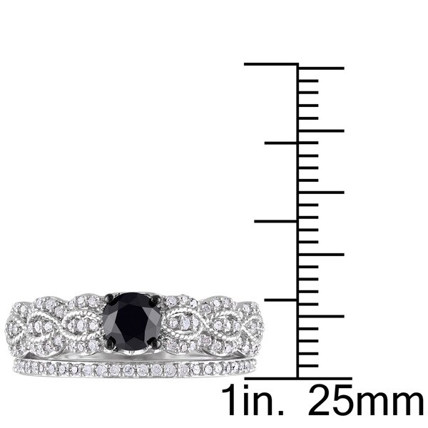 Miadora Sterling Silver 1ct TDW Black and White Diamond Infinity Engagement Ring Wedding Band Bridal
