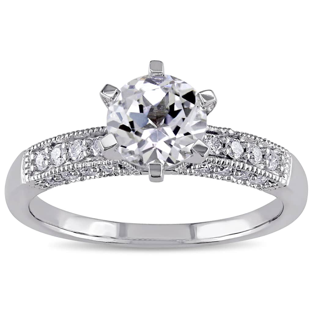 Miadora 10k White Gold Created White Sapphire and 1/4ct TDW Diamond Vintage Engagement Ring (G-H, I2