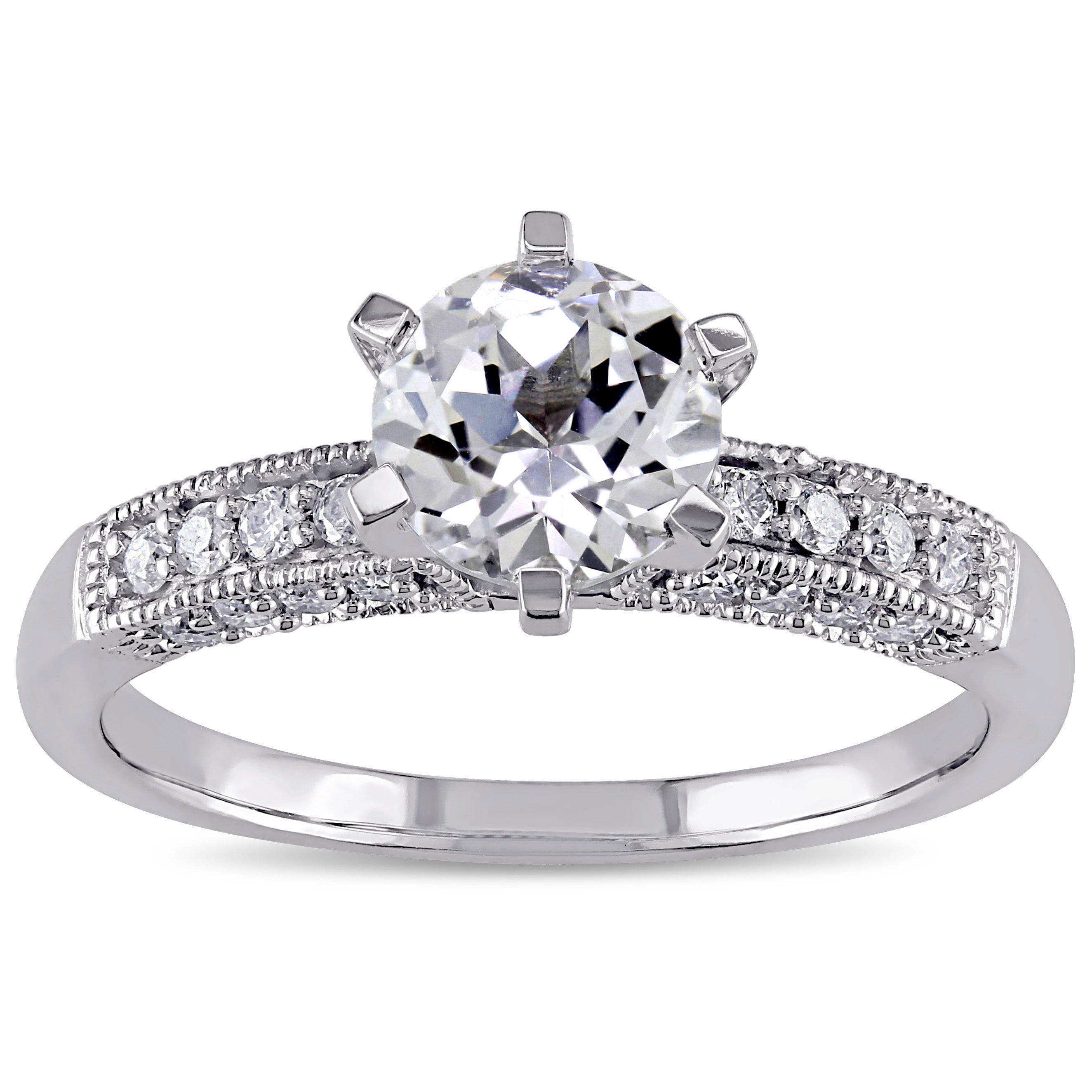 1/4 CT Diamond TW And 1 3/8 CT TGW Created White Sapphire Fashion Ring ...