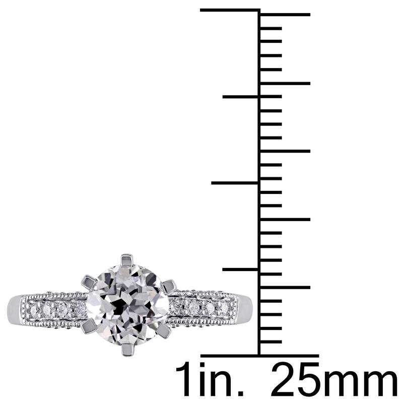 Miadora 10k White Gold Created White Sapphire and 1/4ct TDW Diamond Vintage Engagement Ring (G-H, I2