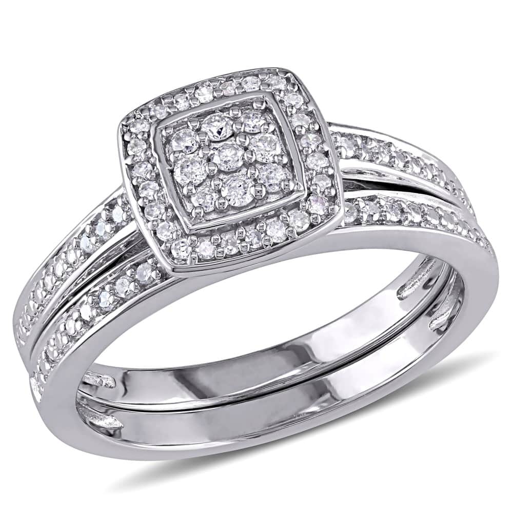 Miadora Sterling Silver 1/4ct TDW Diamond Halo Cluster Bridal Ring Set