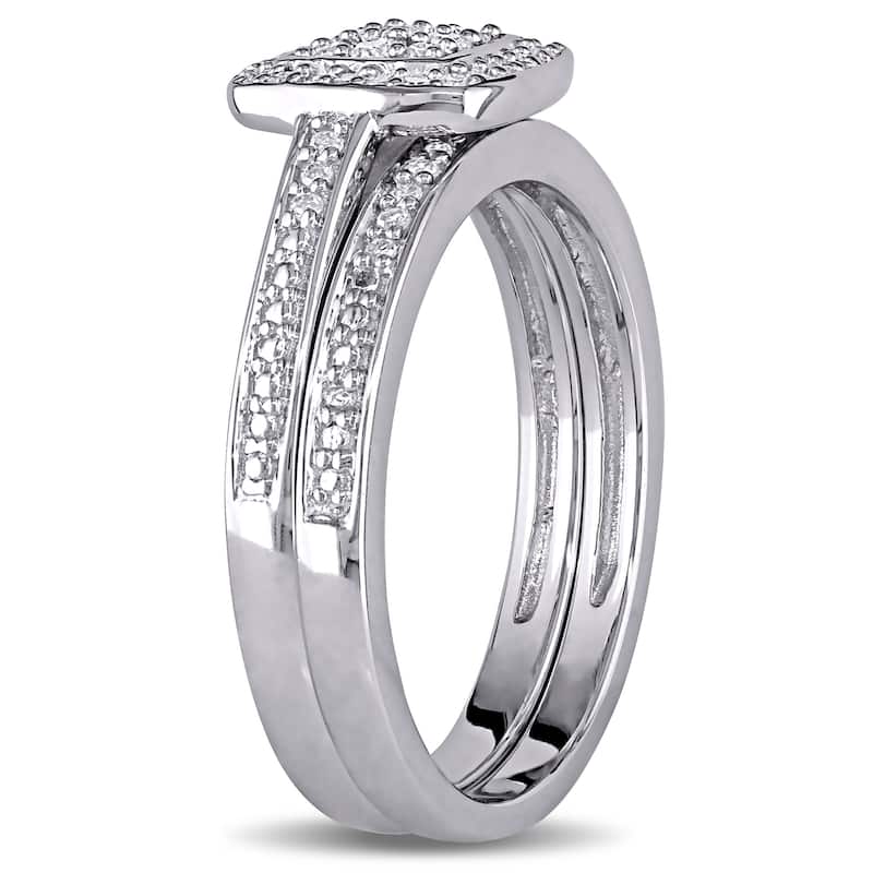 Miadora Sterling Silver 1/4ct TDW Diamond Halo Cluster Bridal Ring Set