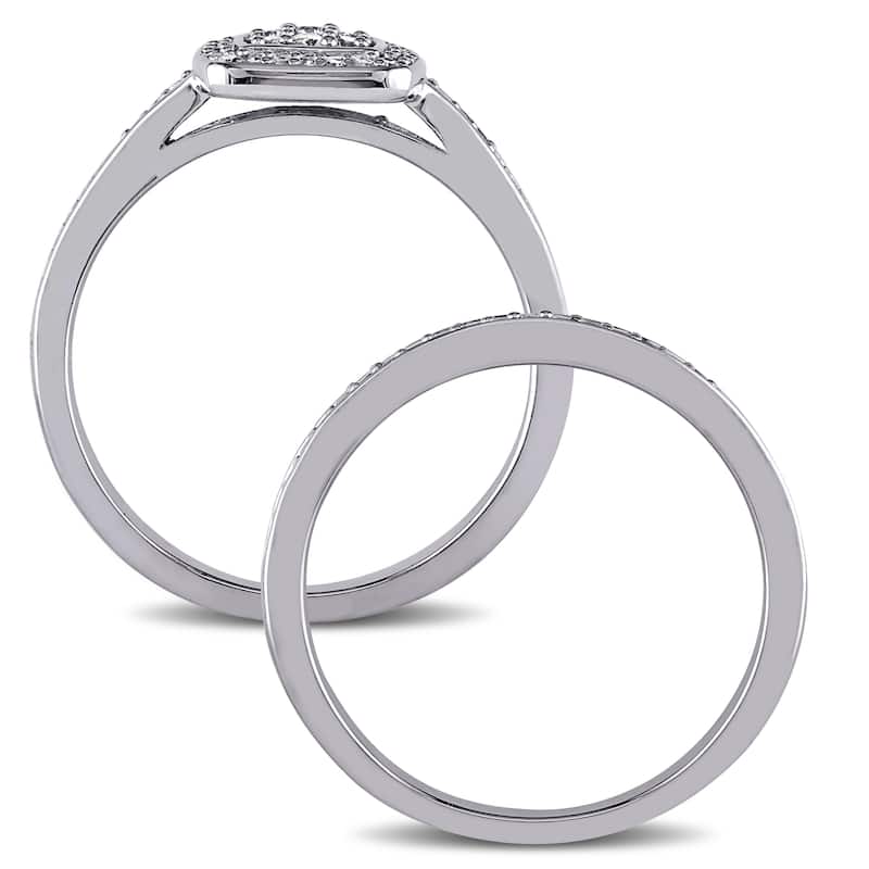 Miadora Sterling Silver 1/4ct TDW Diamond Halo Cluster Bridal Ring Set