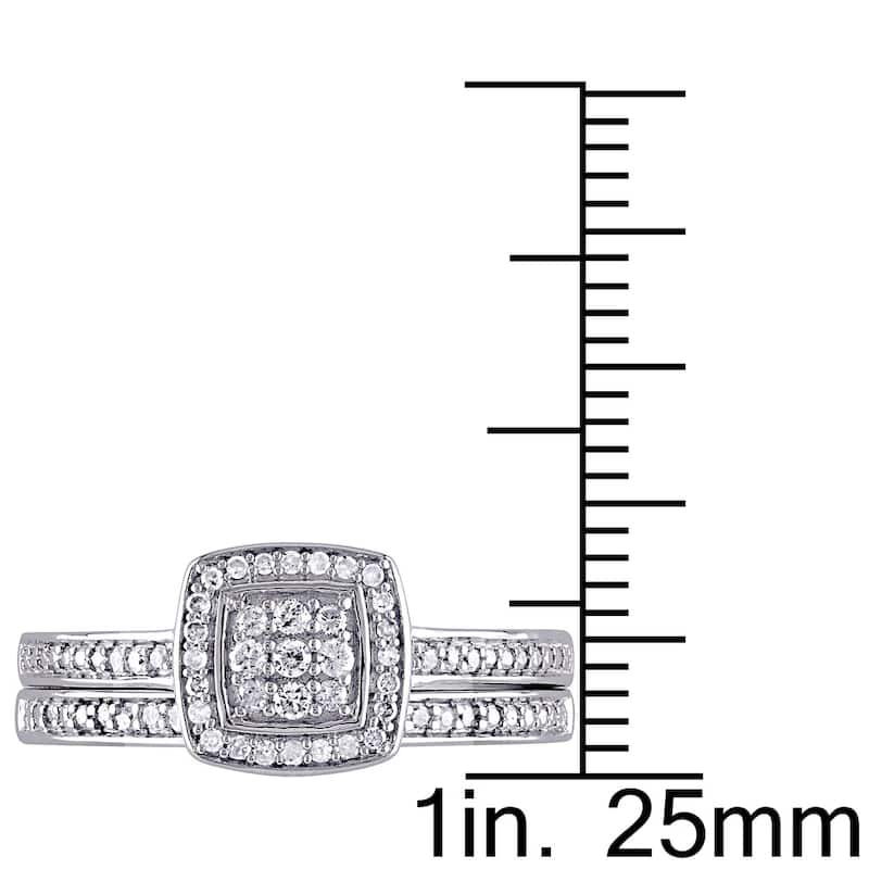 Miadora Sterling Silver 1/4ct TDW Diamond Halo Cluster Bridal Ring Set