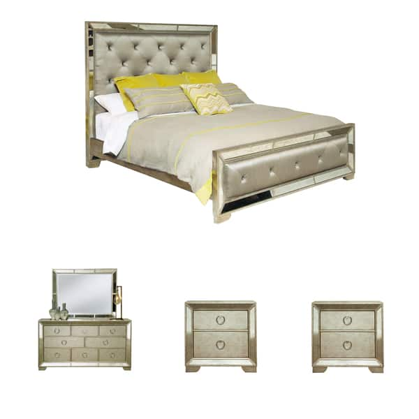 Shop Celine 5 Piece Mirrored And Upholstered Tufted Queen