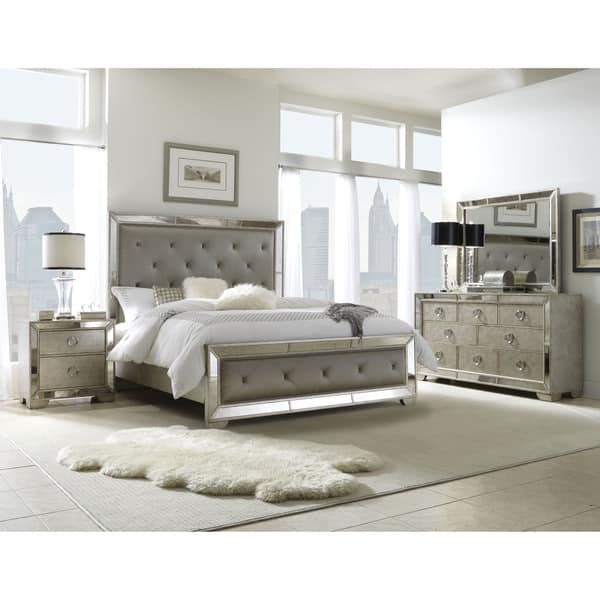Shop Celine 5 Piece Mirrored And Upholstered Tufted Queen Size