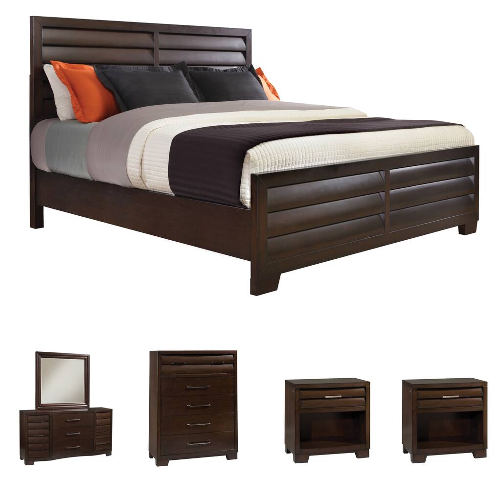 Parker 6-piece Espresso Finish Louvered Panel King-size Bedroom Set