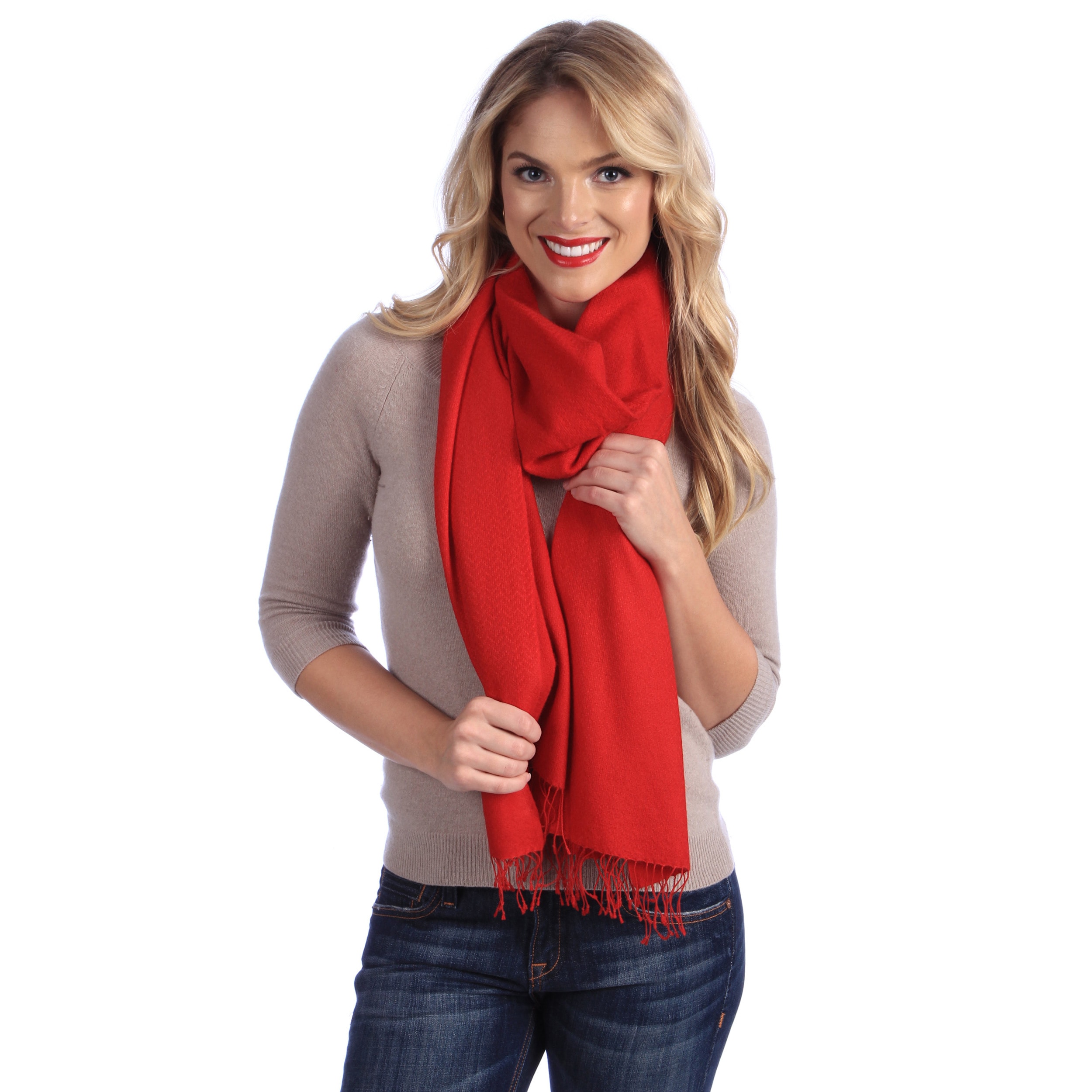 Womens Red Jacquard Cashmere And Silk Stole