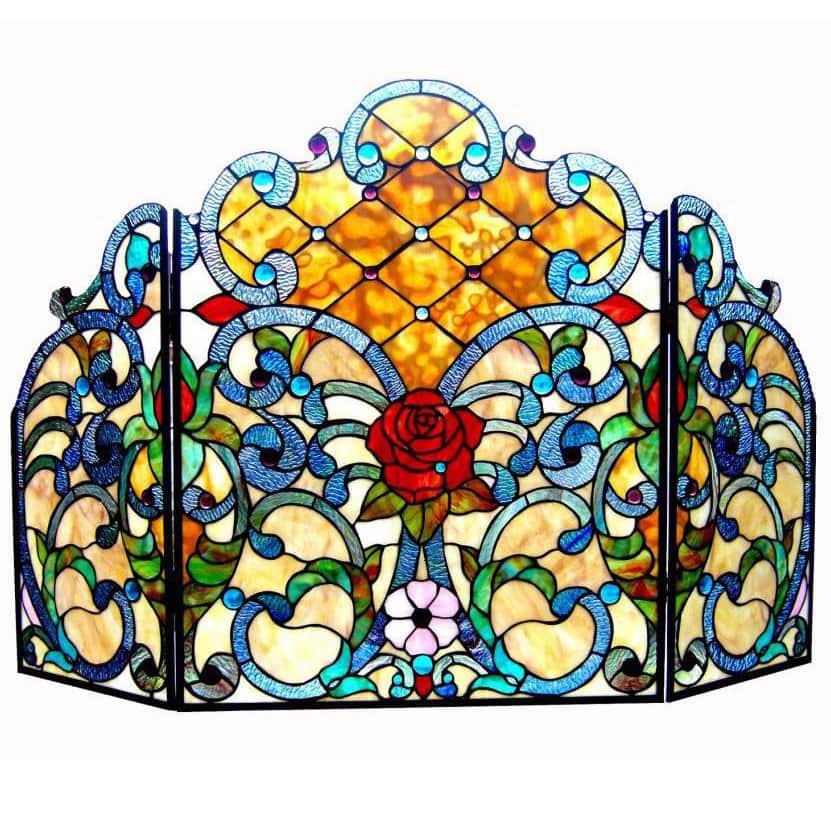 Tiffany-Style Victorian Design 3-panel Fireplace Screen