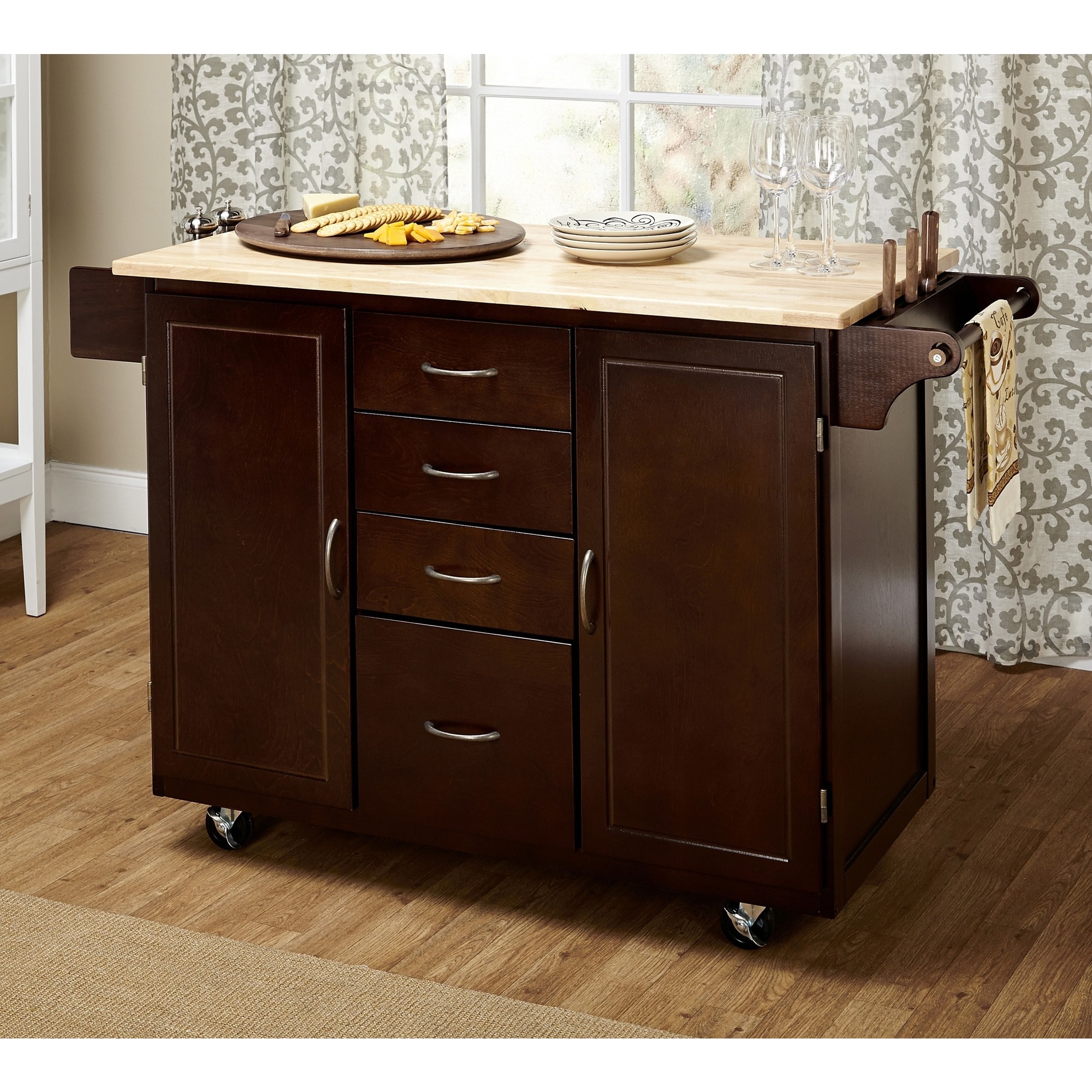 Shop Simple Living Espresso And Natural Country Cottage Kitchen Cart Overstock 8410337