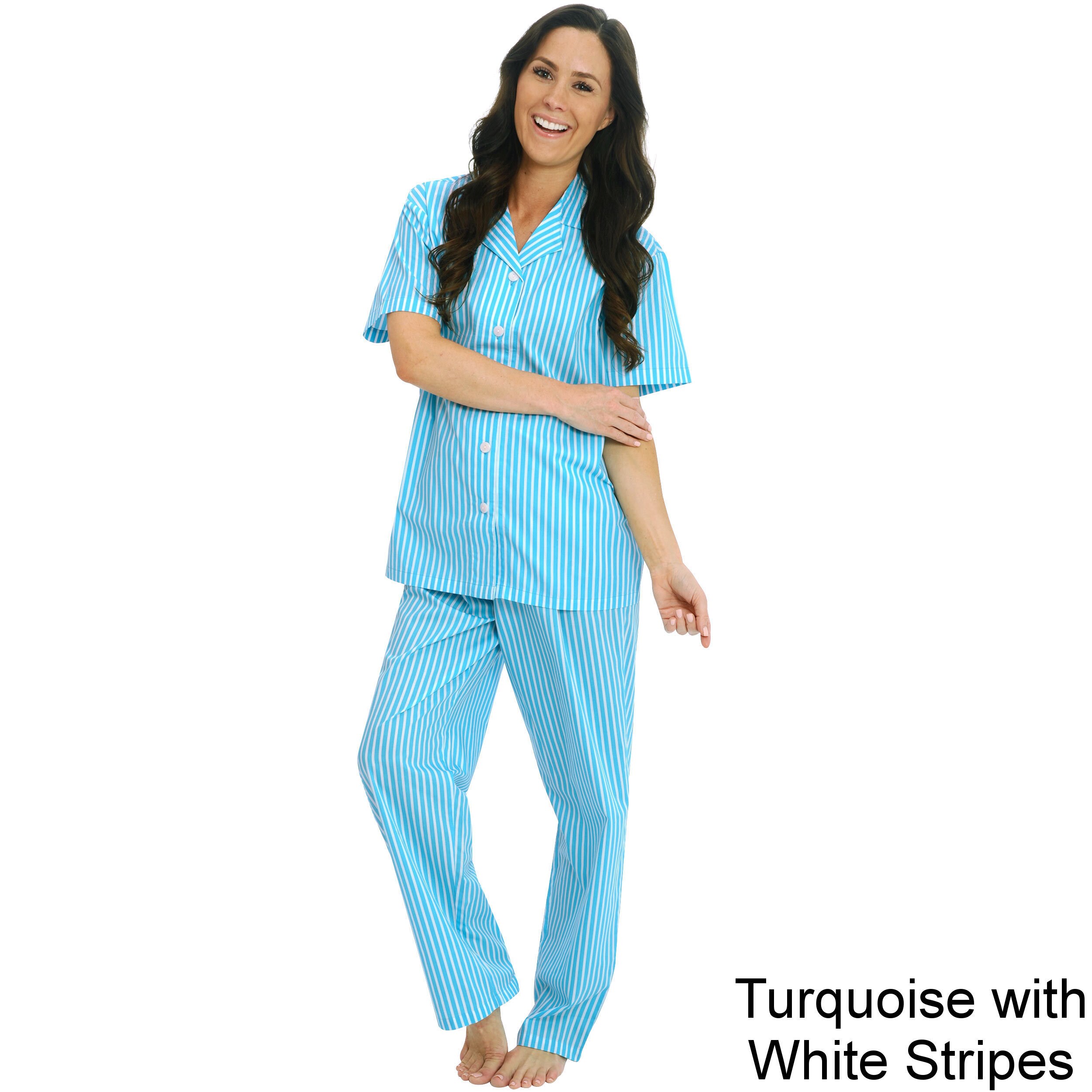 Del Rossa Womens Woven Cotton Top And Pants Pajama Set