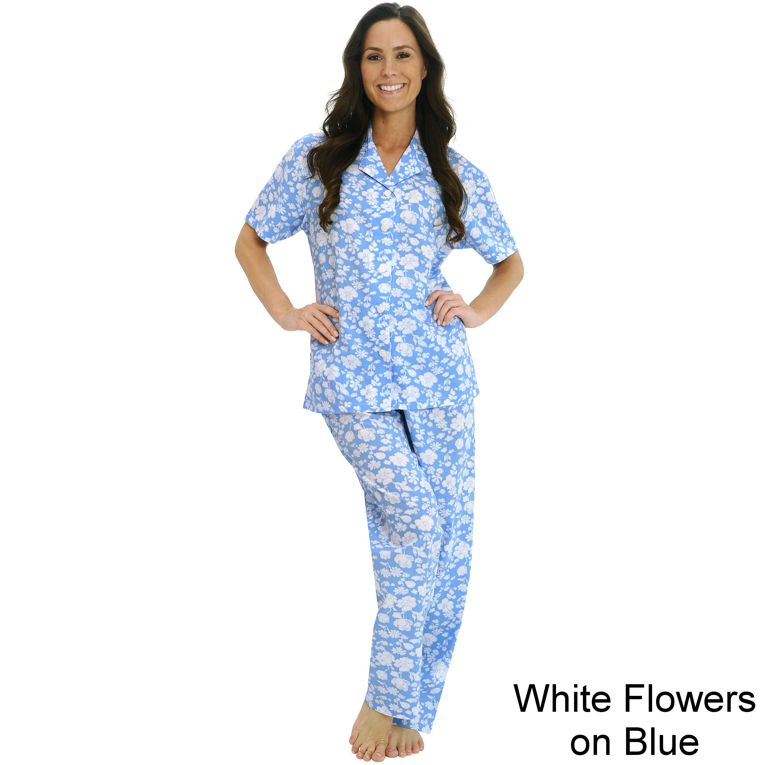 Alexander Del Rossa Del Rossa Womens Woven Cotton Top And Pants Pajama Set Blue Size L (12  14)