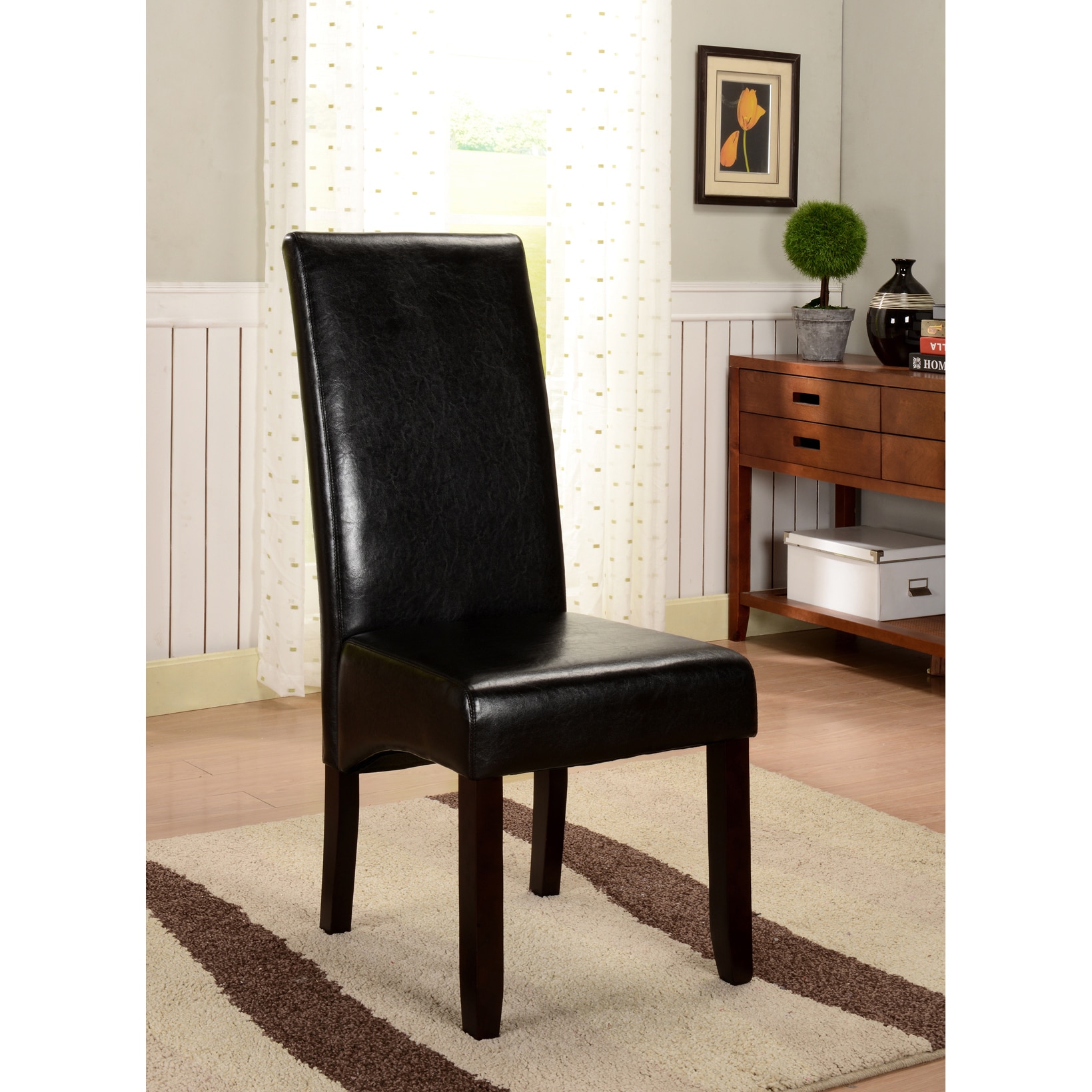 K b Black Leatherette Parson Chairs (set Of 2)