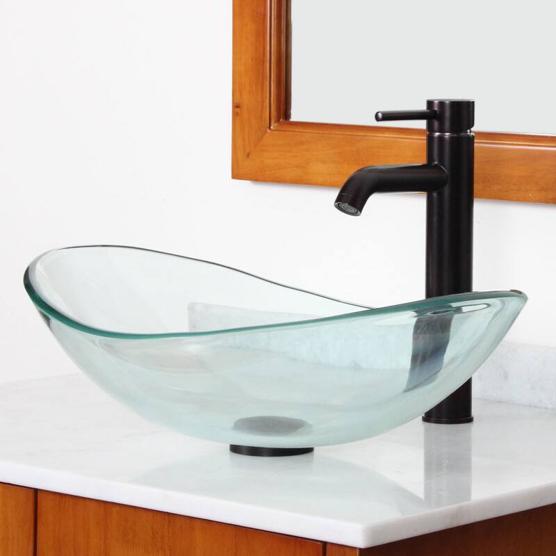 Elite Tempered Bathroom Oval Glass Vessel Sink/ Faucet Combo