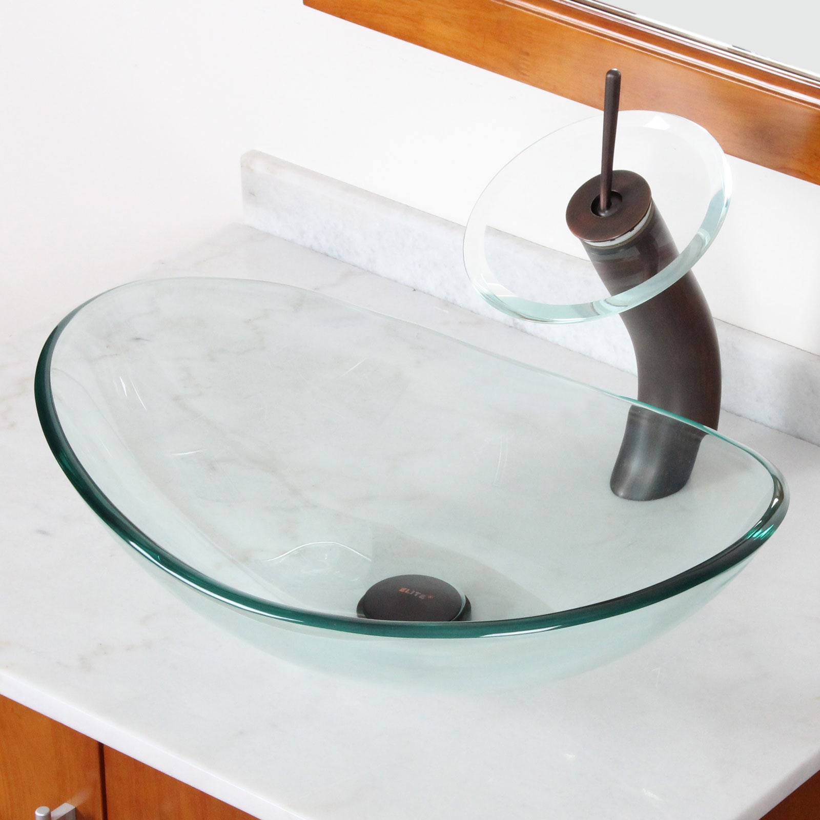 RE Oval Tempered Glass Bathroom Basin Vessel Sink Chrome Mixer Brass Faucet Set 