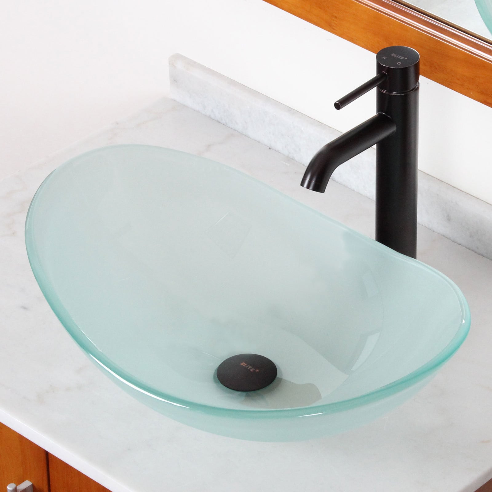 Shop Elite Tempered Bathroom Oval Glass Vessel Sink Faucet Combo